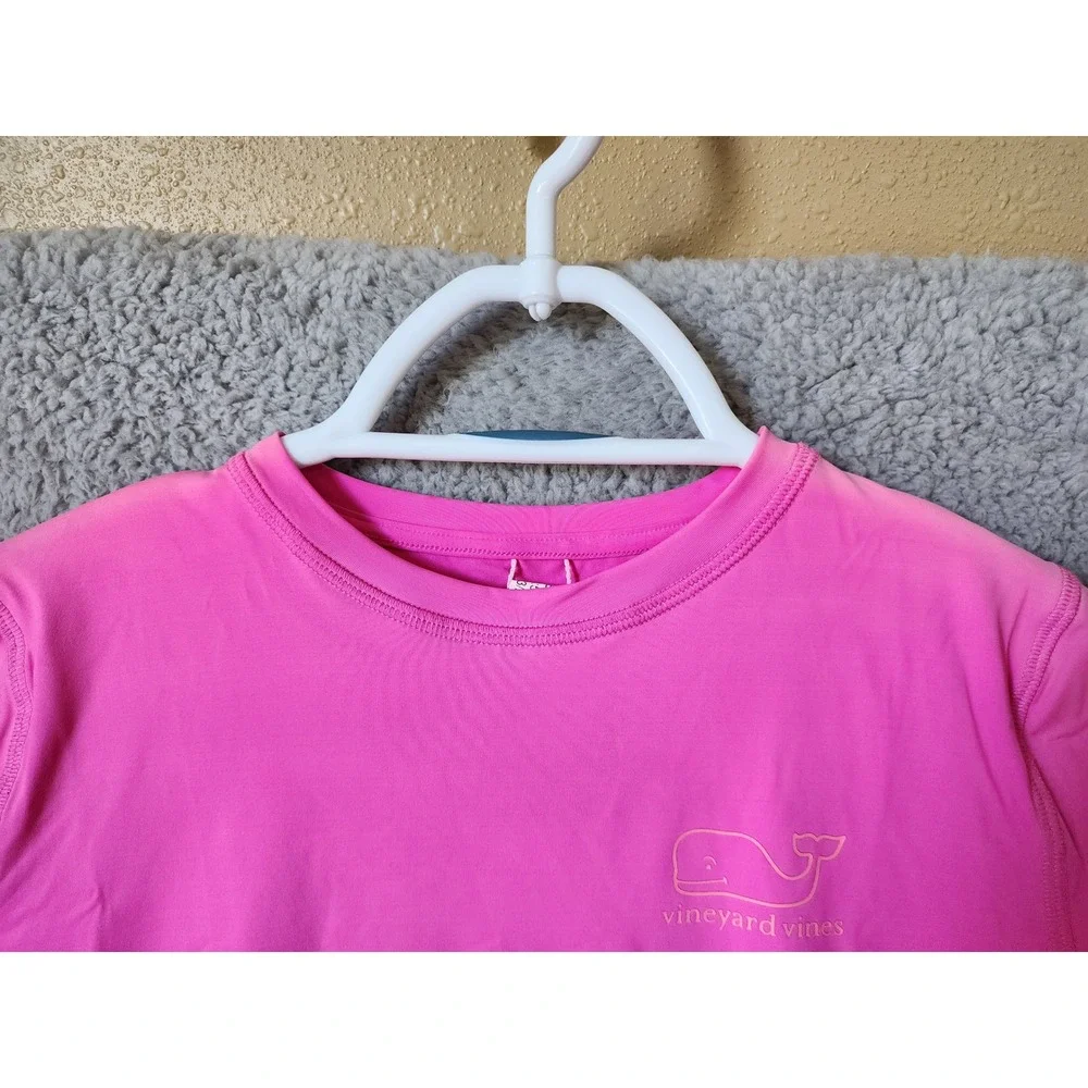 Vineyard Vines Rash Guard Kids Size M 10-12 Pink Long Sleeve Whale Logo Swim Top